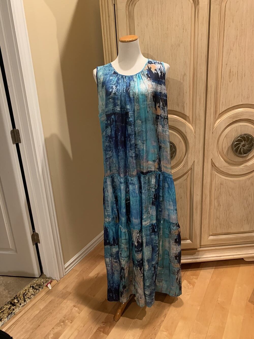Johnny Was Mint Tiered Silk Dress Women's M NEW